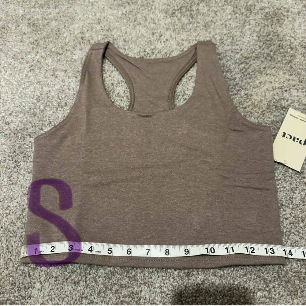 NWT Pact Deep Taupe Heather Organic Cotton Blend Racerback Crop Top - Picture 7 of 8